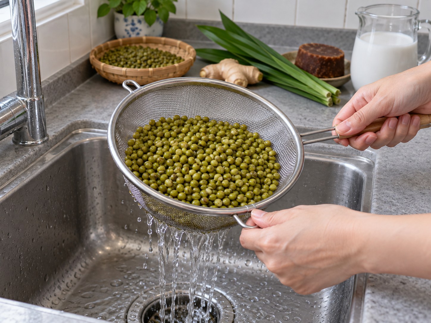 印尼椰香綠豆粥 — 瀝乾浸水