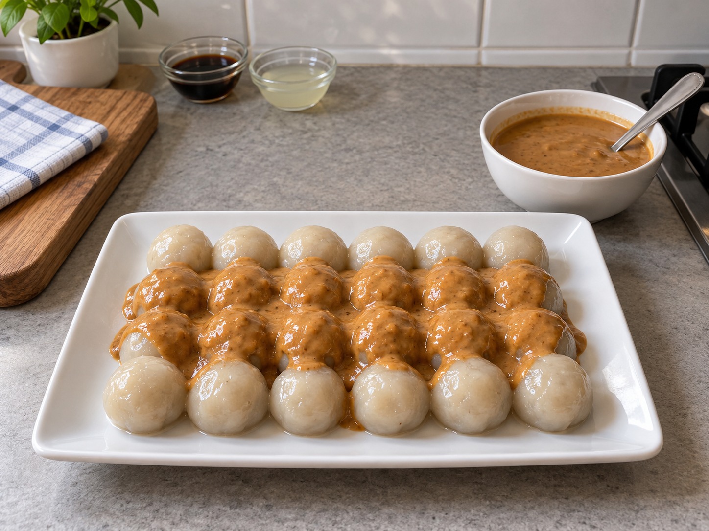 Cilok Saus Kacang — Sajikan bola hangat dengan saus