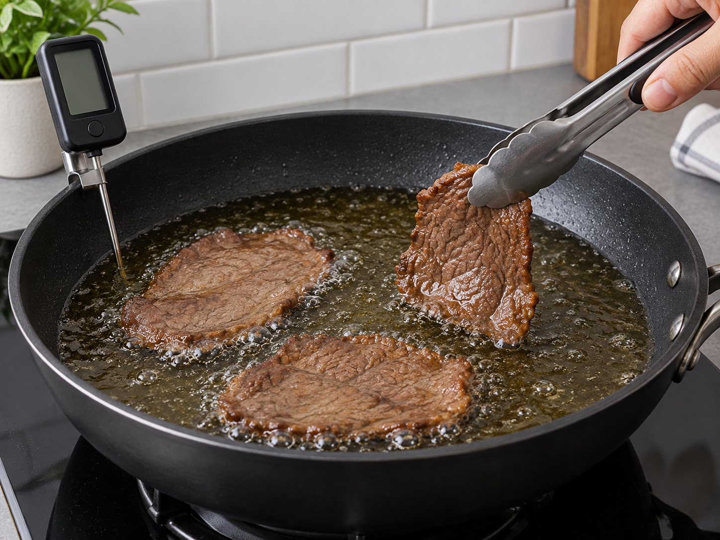 印尼巴拉多香辣脆牛肉 — 7. 油加熱至170°C