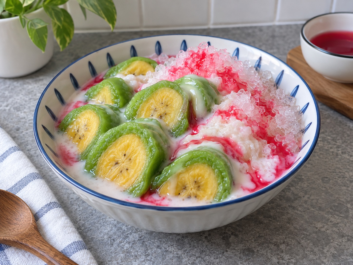 Es Pisang Ijo ng Makassar — natapos na ulam