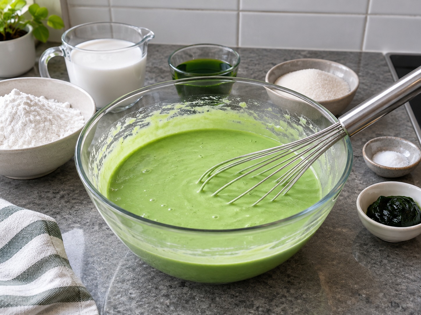 Indonesian Makassar Es Pisang Ijo — Mix green batter