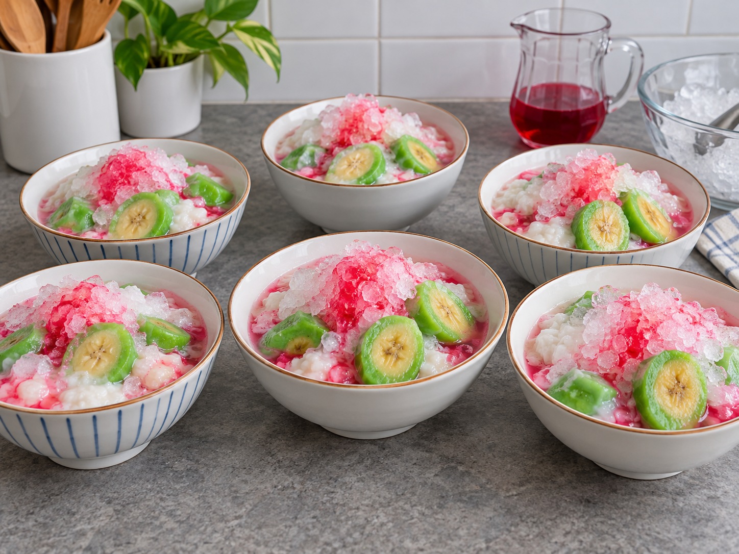 Indonesian Makassar Es Pisang Ijo — Finish over ice