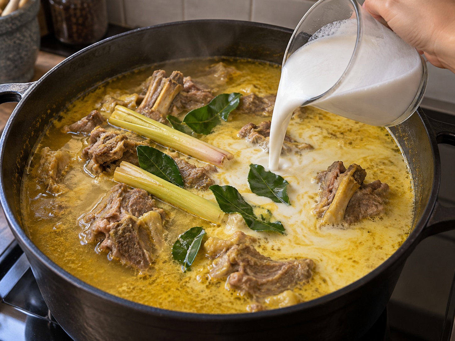 印尼香料椰汁燴羊肉 — 加入椰奶