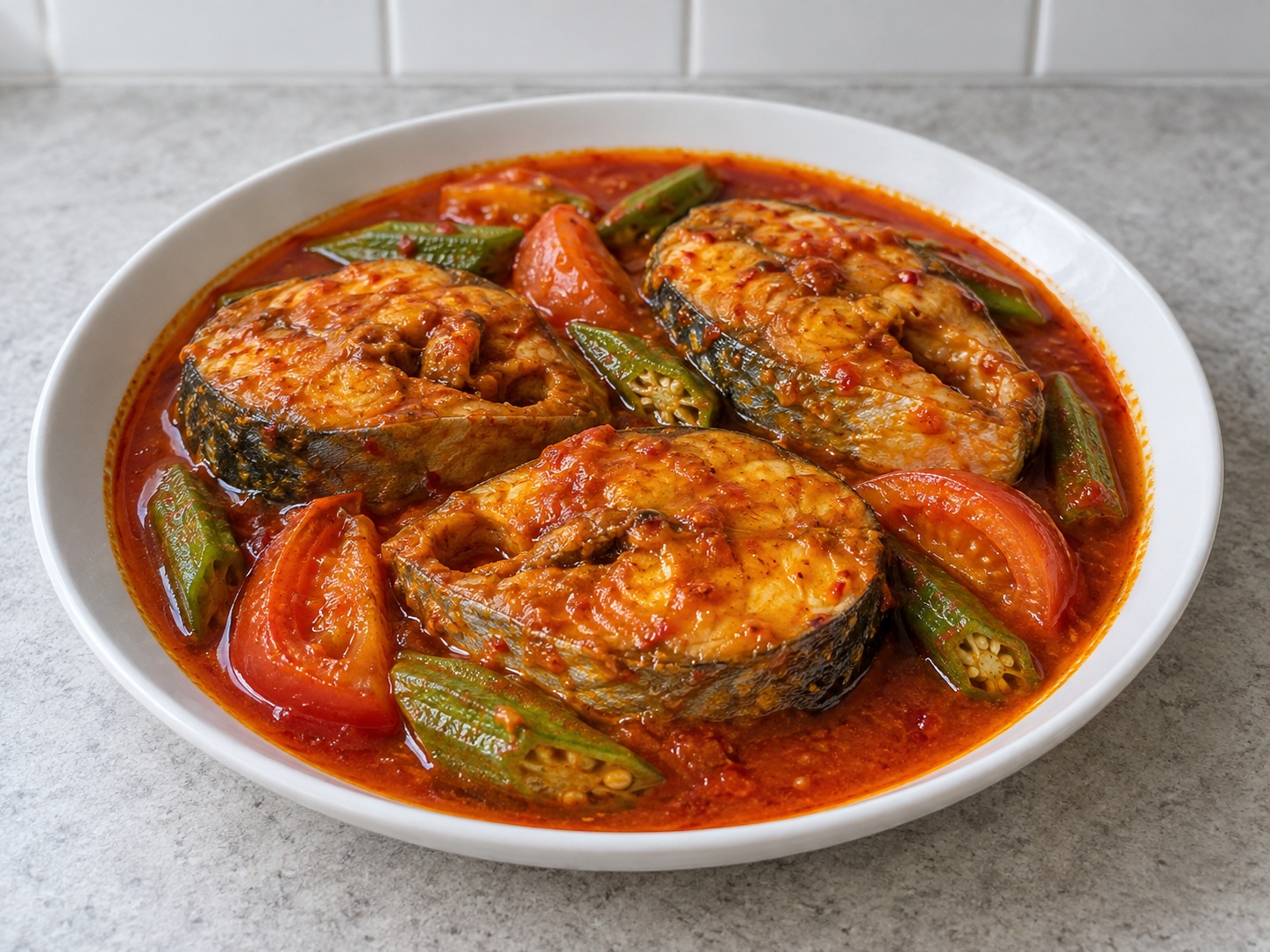 Ikan Asam Pedas Indonesia — hidangan selesai