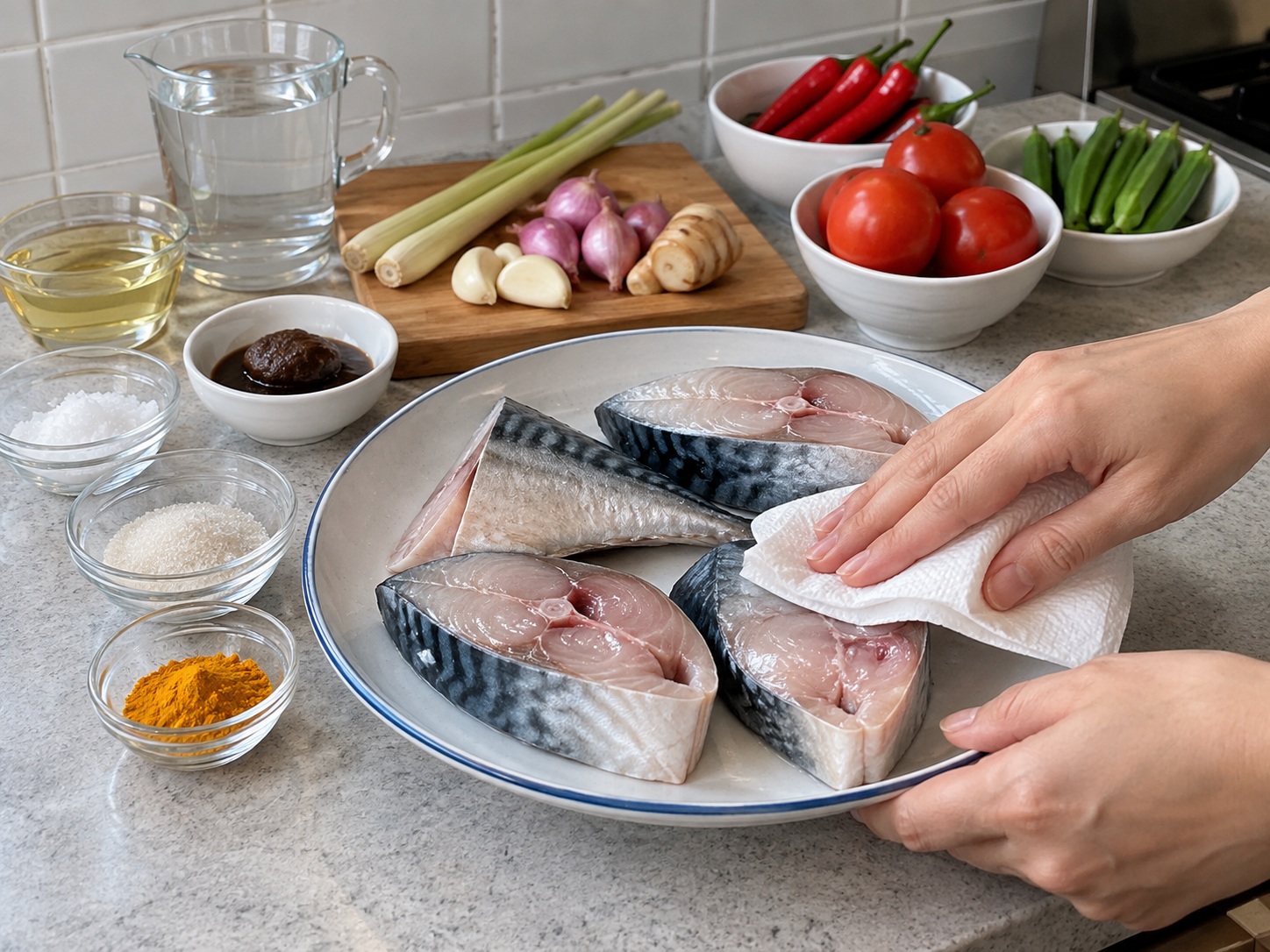 印尼酸辣魚 — 抹乾並冷藏魚扒