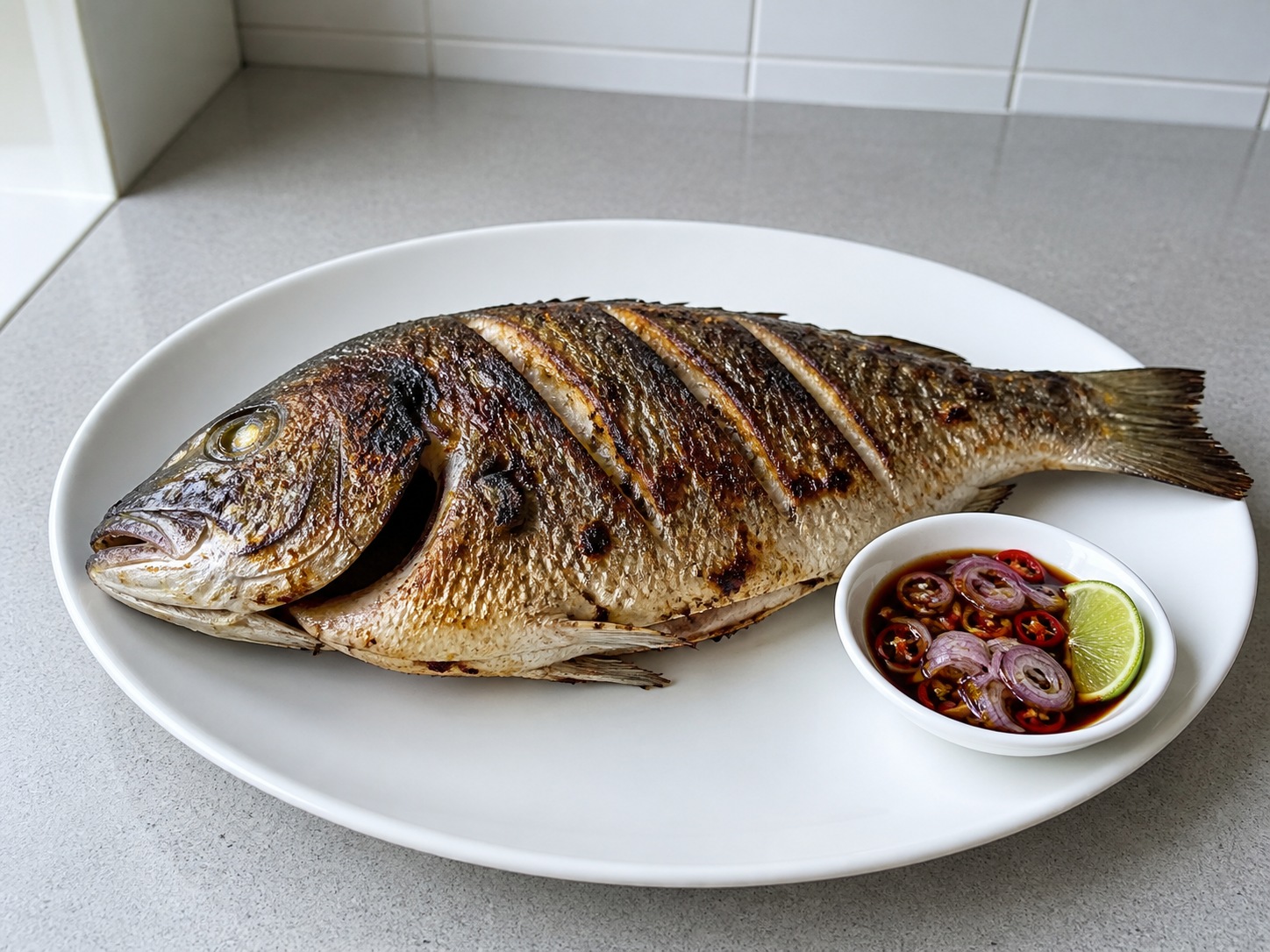 印尼甜豉油辣醬烤魚 finished dish