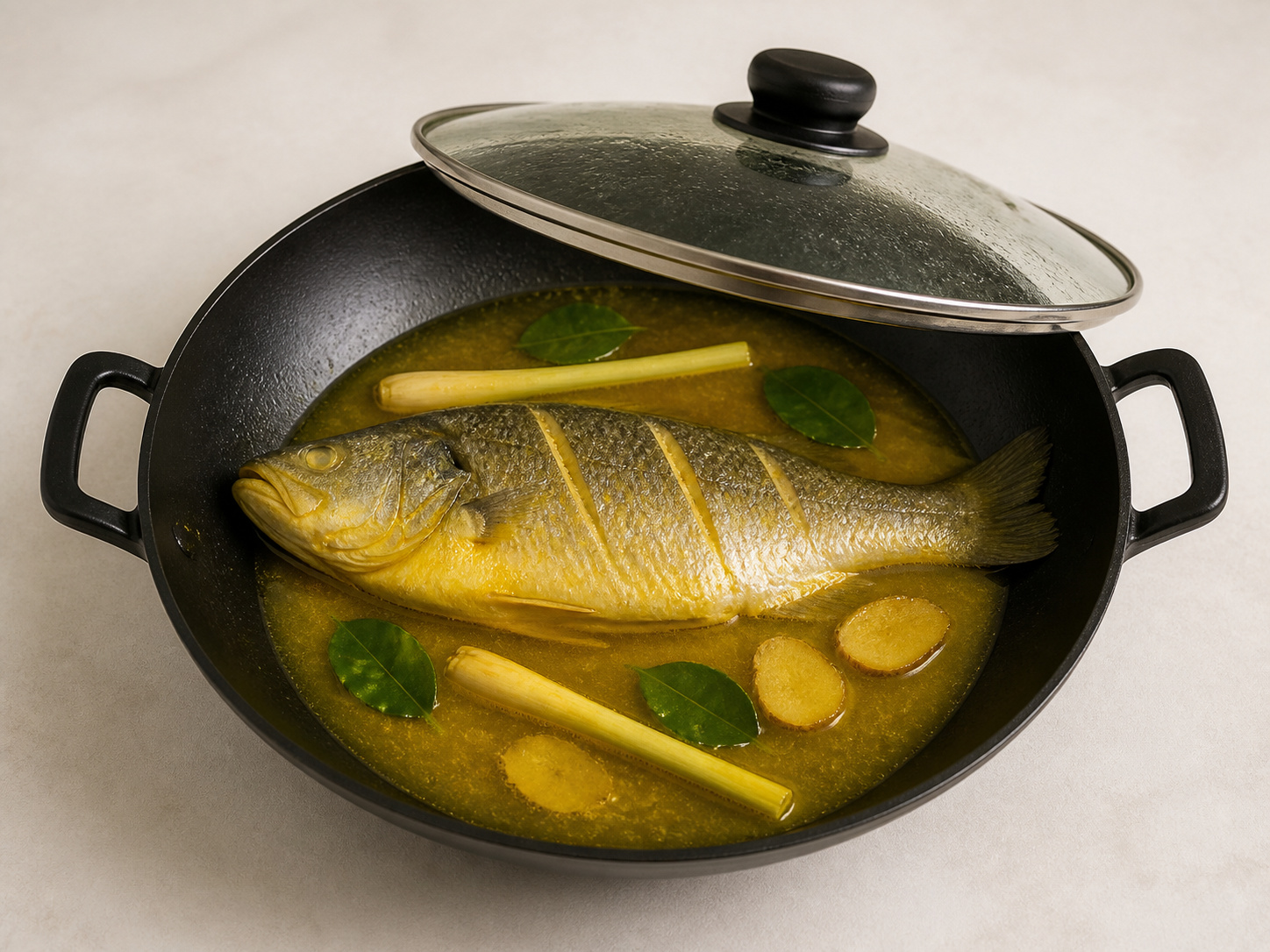 印尼黃薑香料煮魚 — 加蓋燴第一面