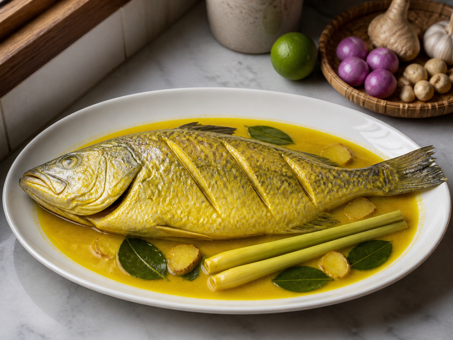 印尼黃薑香料煮魚 — 上碟淋黃香料汁