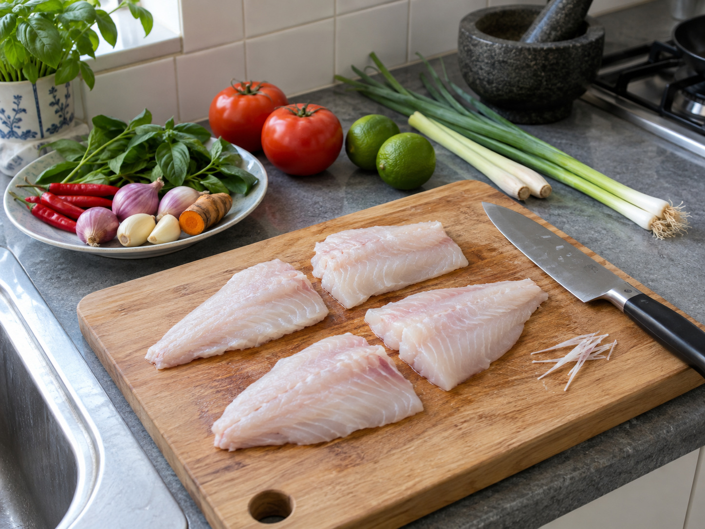 印尼萬鴉老香料魚 — 魚柳去骨，切成四份