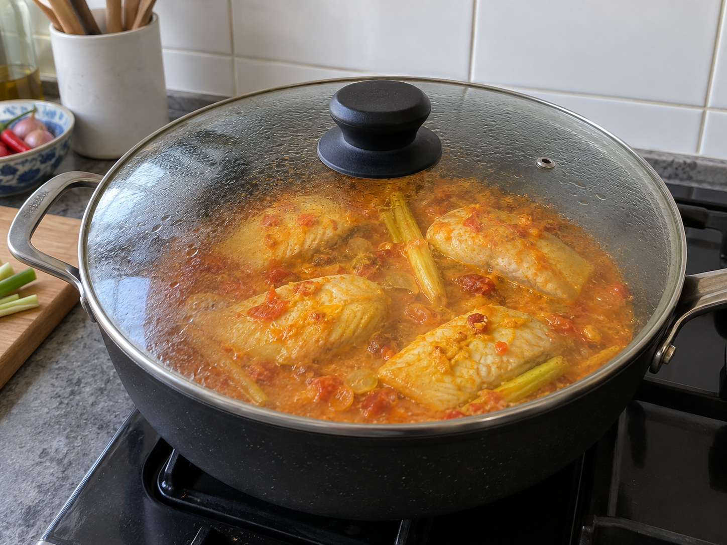 印尼萬鴉老香料魚 — 加蓋輕煮八至十分鐘