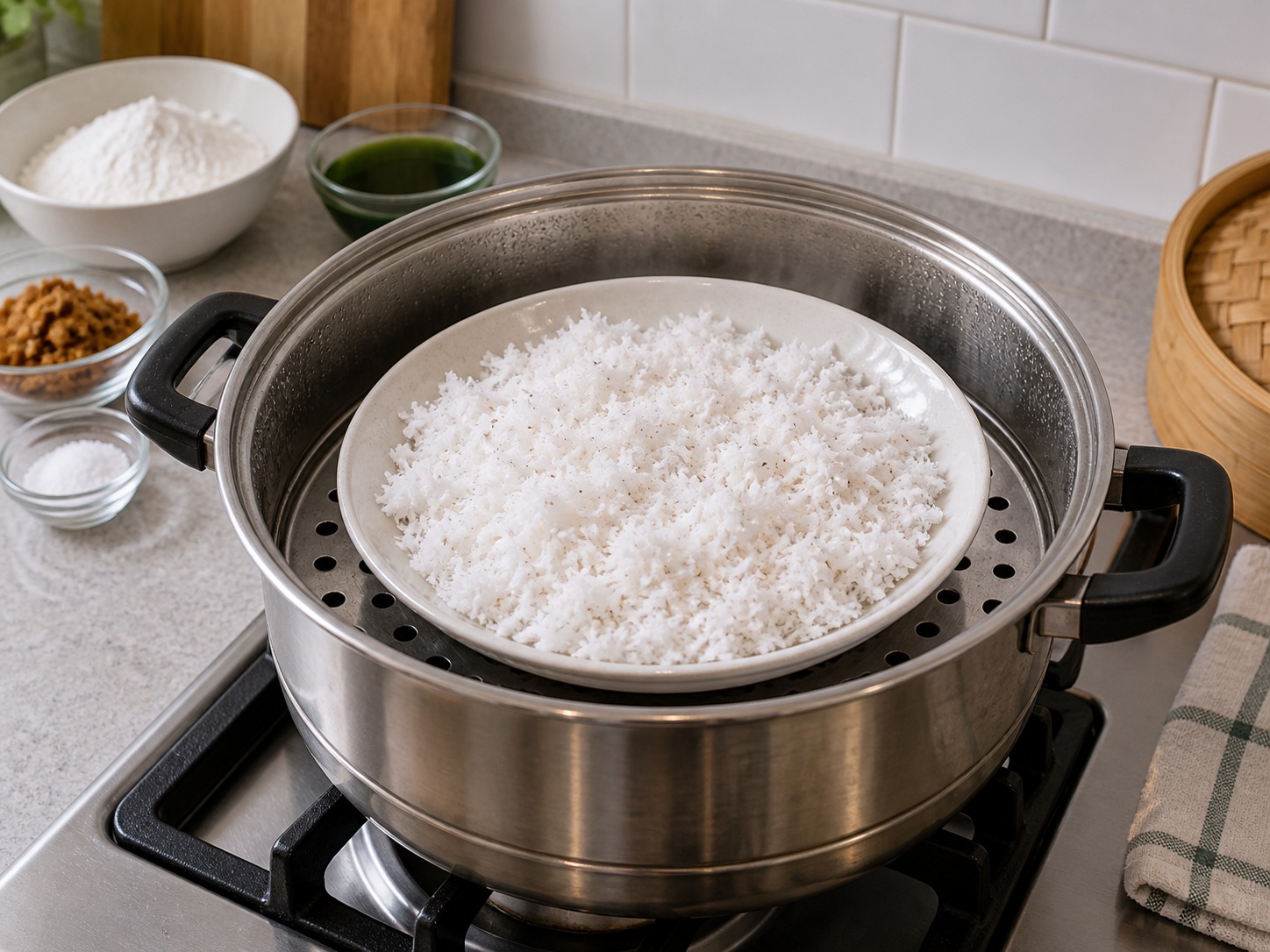 Indonesian Klepon Palm Sugar Rice Balls — Steam coconut