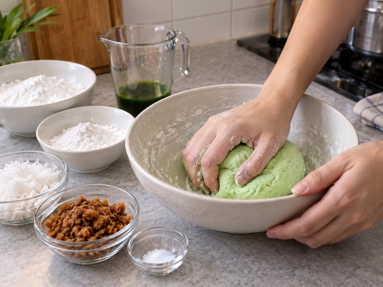 Indonesian Klepon Palm Sugar Rice Balls — Add pandan juice
