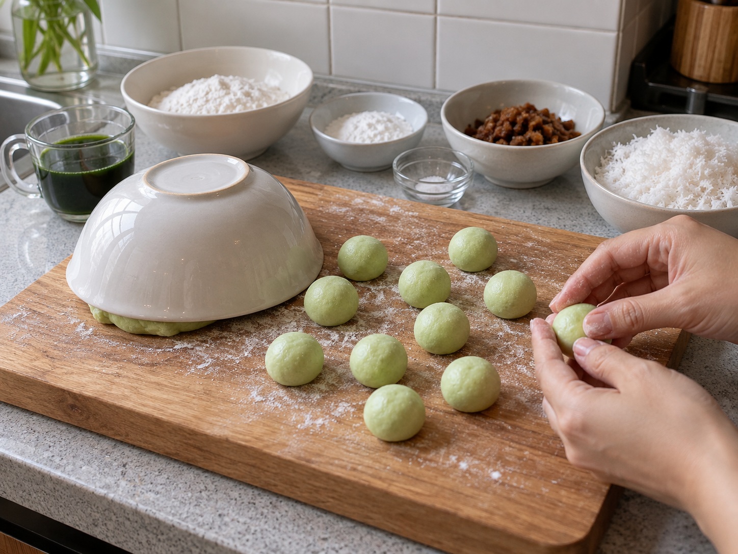 Indonesian Klepon Palm Sugar Rice Balls — Divide dough
