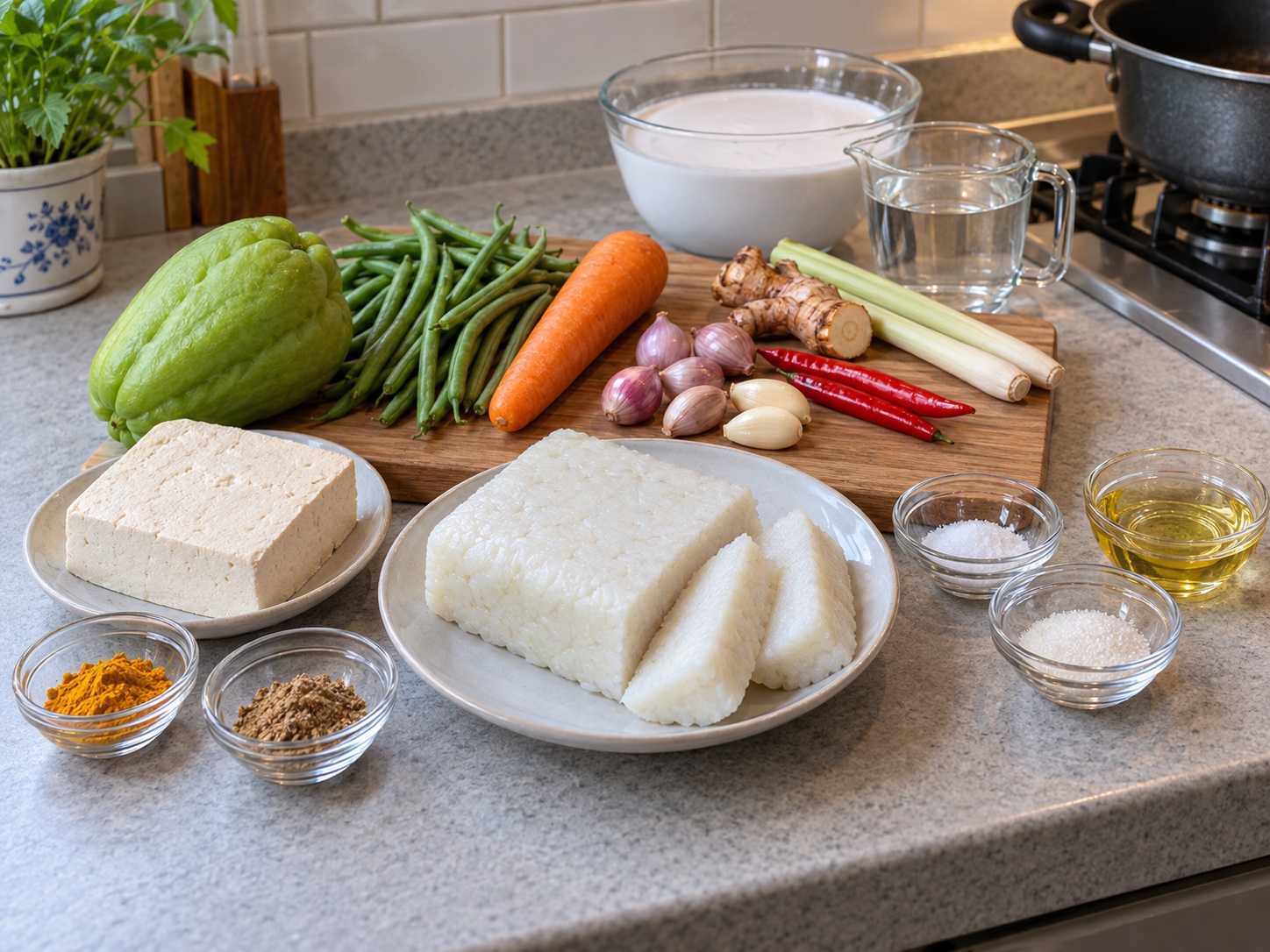Indonesian Lontong Sayur Coconut Vegetable Stew — ingredients