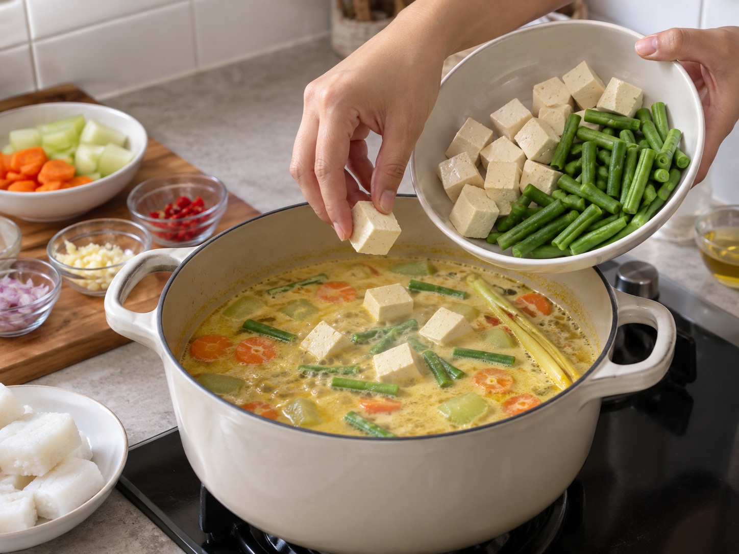 Indonesian Lontong Sayur Coconut Vegetable Stew — Add beans and tofu