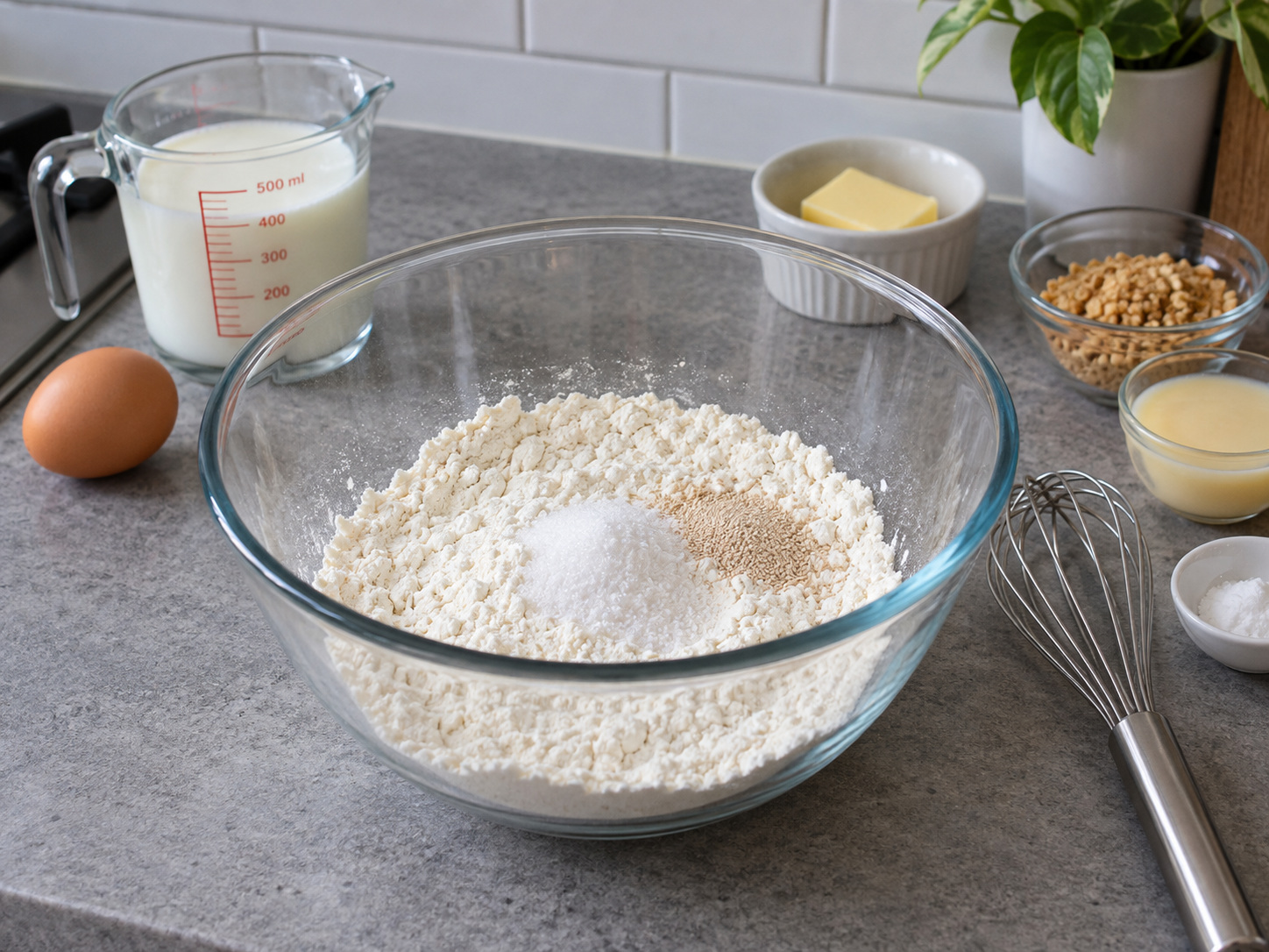 Indonesian Martabak Manis Sweet Pancake — Mix flour, sugar and yeast
