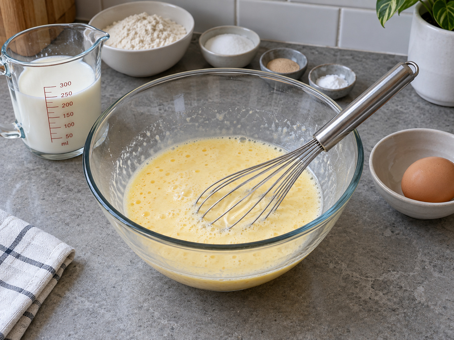 Indonesian Martabak Manis Sweet Pancake — Whisk egg with milk
