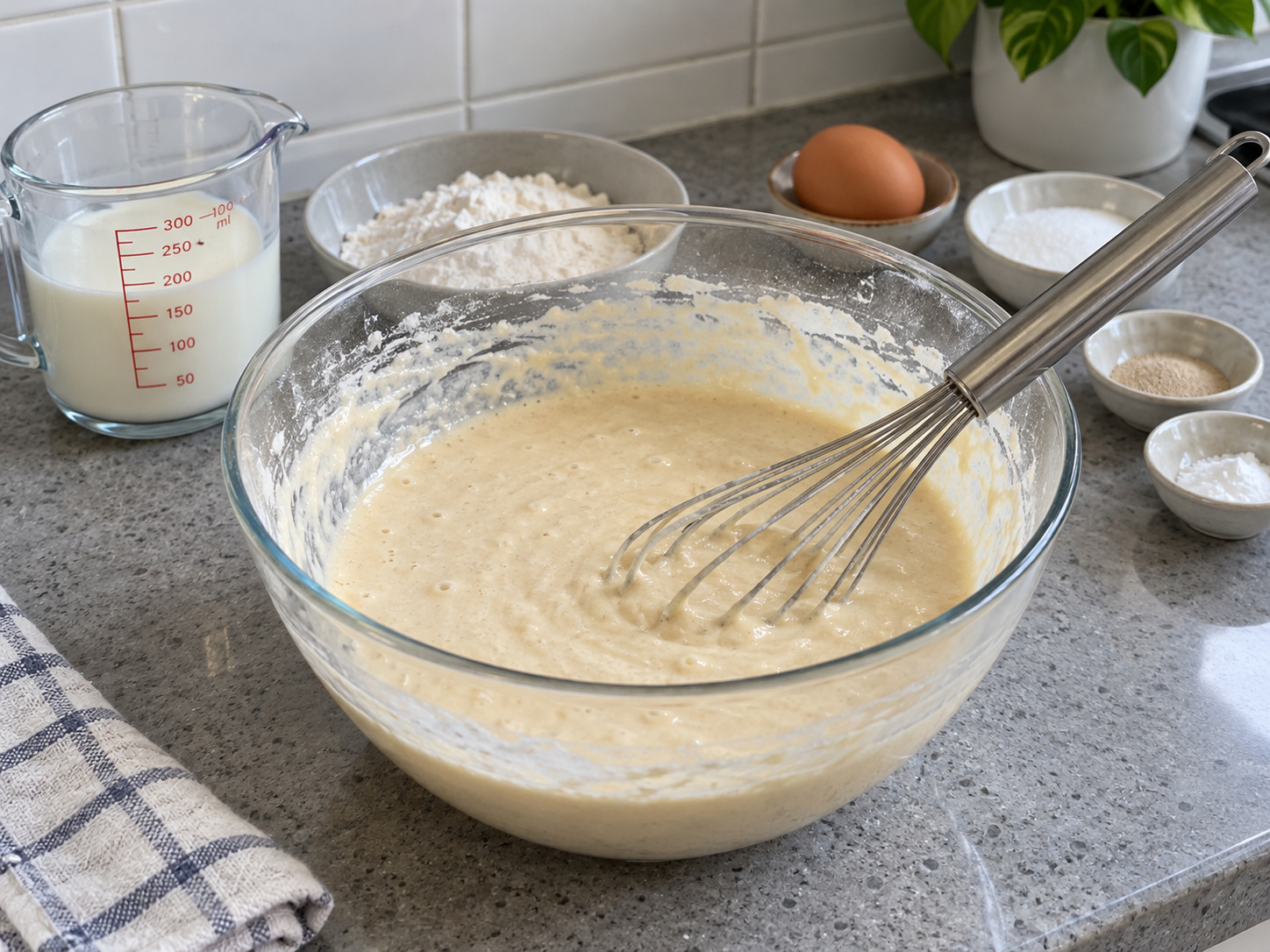 Indonesian Martabak Manis Sweet Pancake — Whisk liquid into flour to form batter