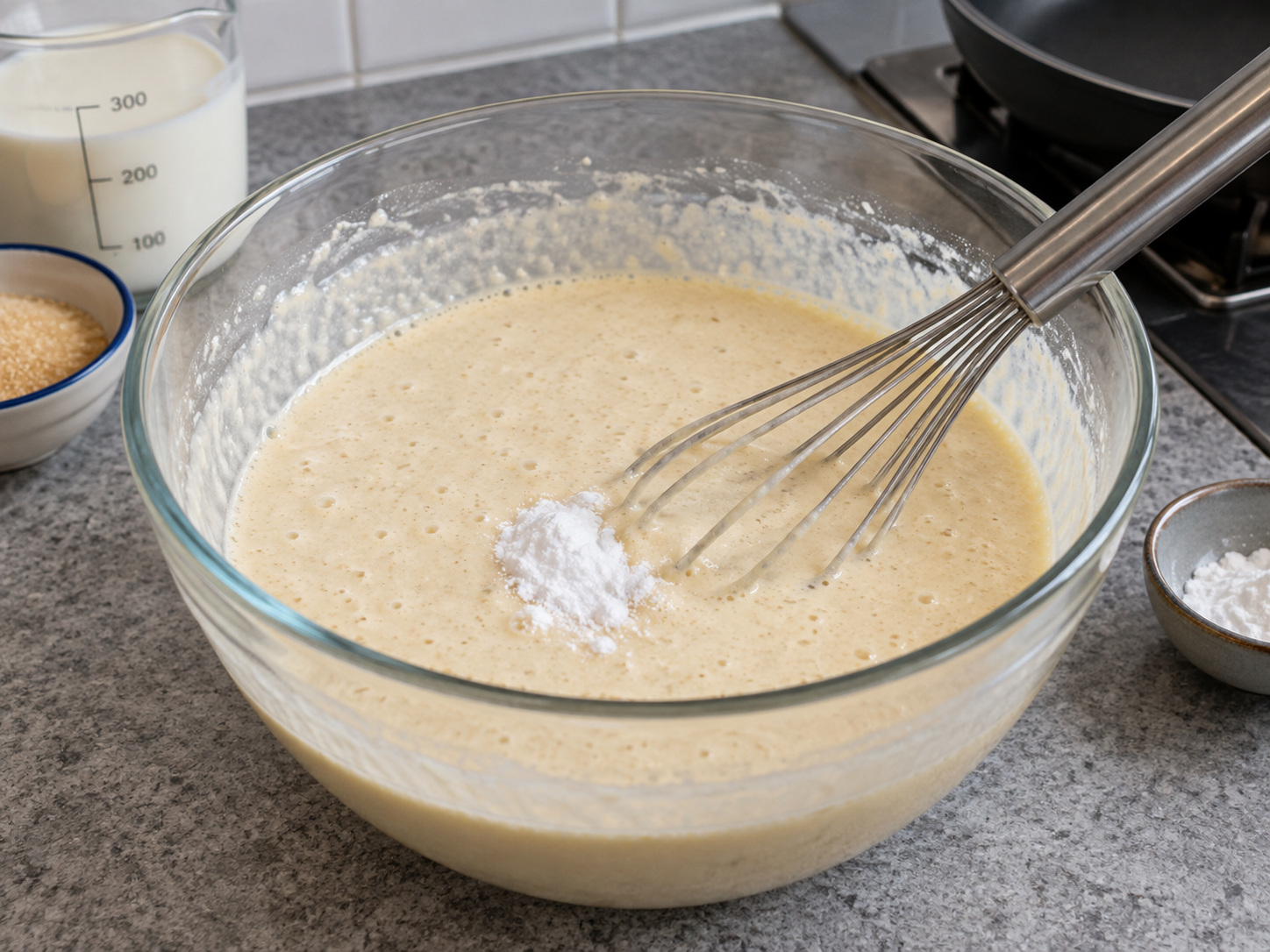 Indonesian Martabak Manis Sweet Pancake — Stir baking soda into the rested batter