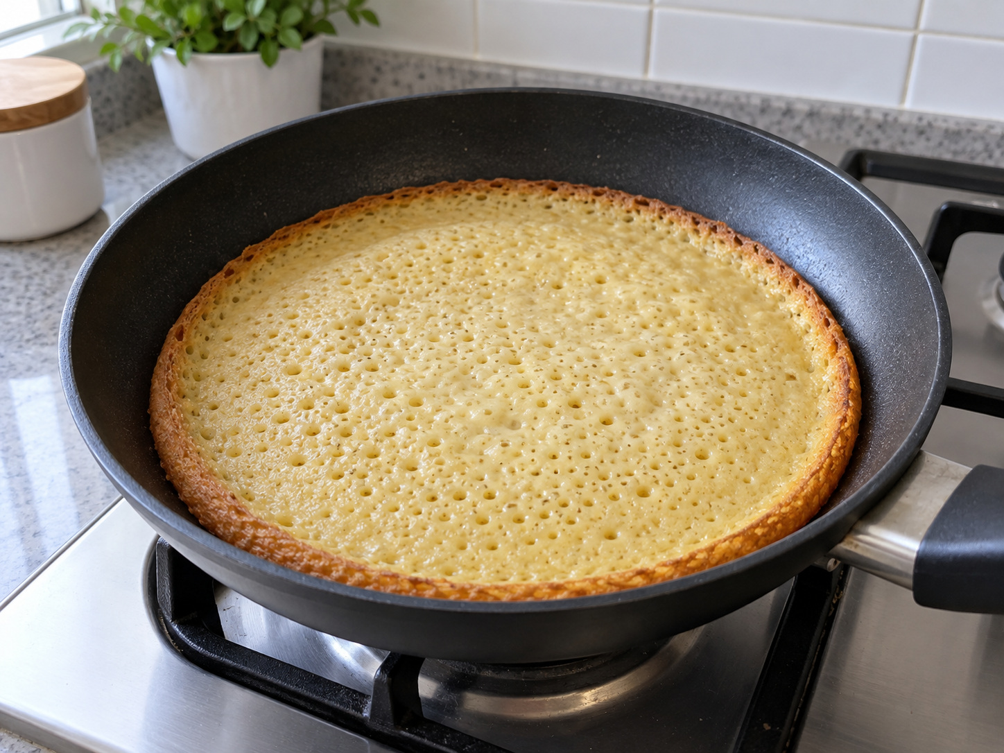 Indonesian Martabak Manis Sweet Pancake — Cook until the top sets and base turns golden