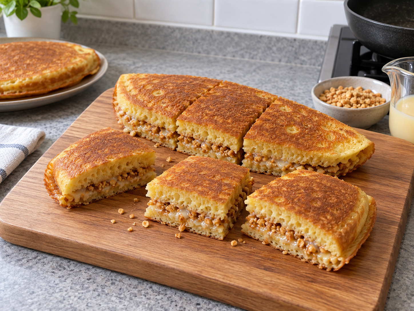 Indonesian Martabak Manis Sweet Pancake — Fold, cut and repeat with remaining batter