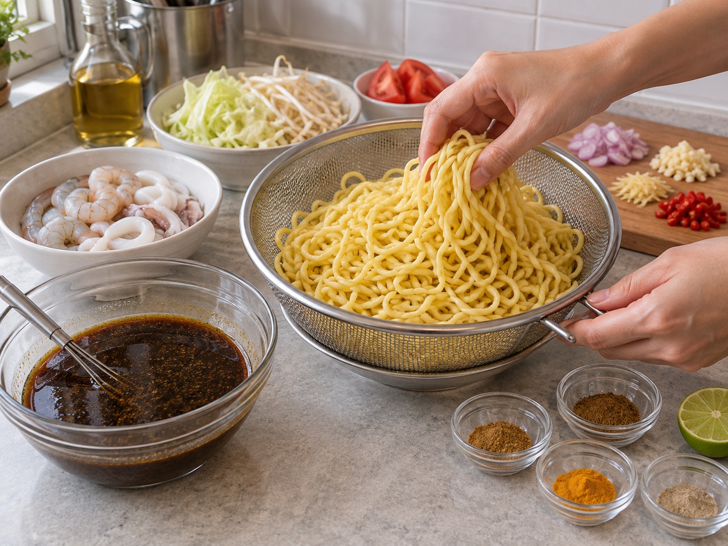 印尼亞齊香料海鮮炒麵 — 鬆開黃麵