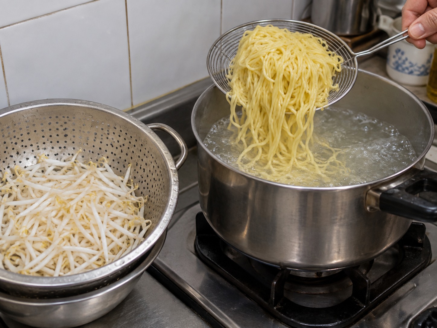 Mie Kocok Kikil Sapi Bandung — Rebus mi dan tauge