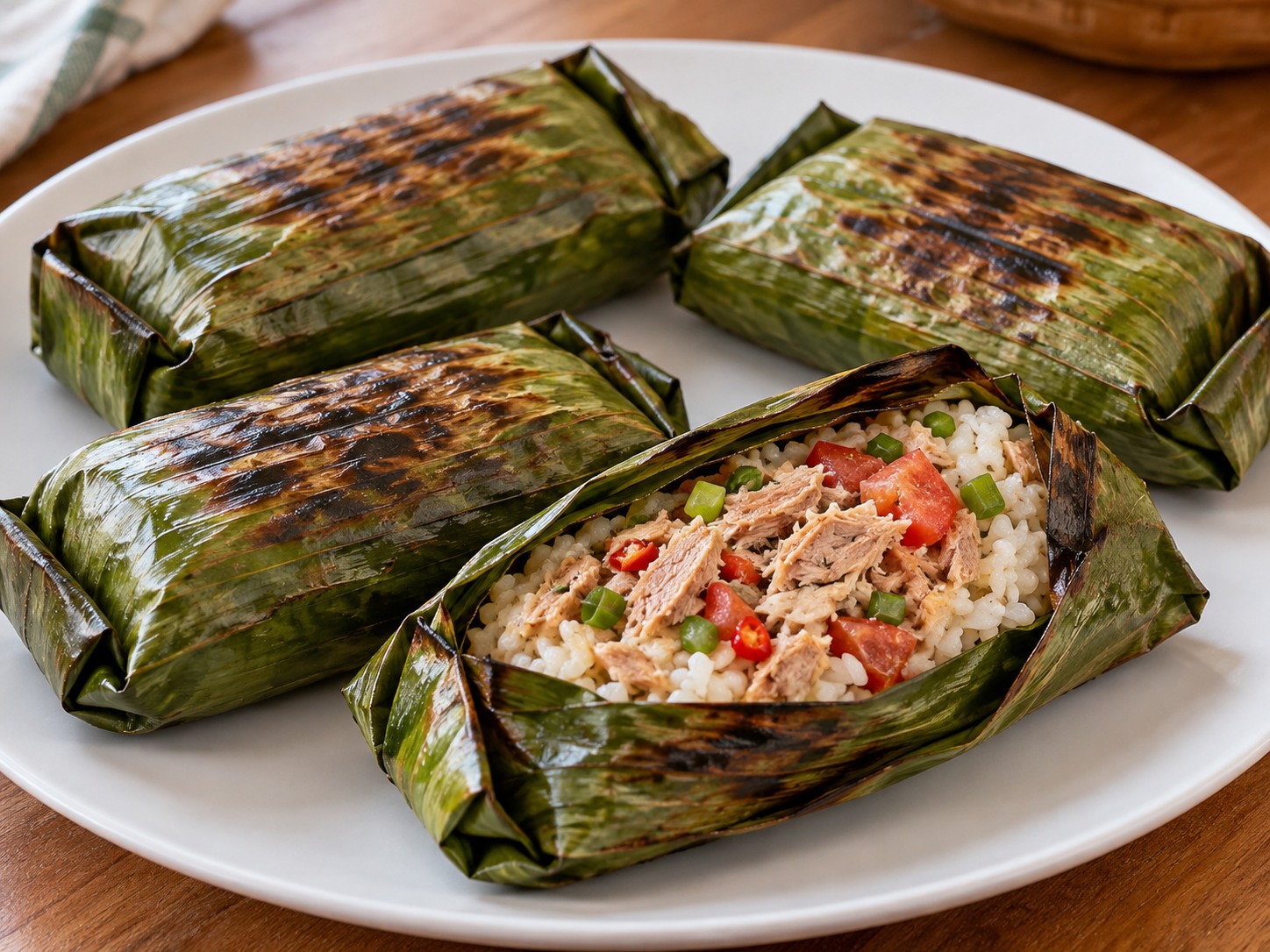 Nasi Bakar na Tuna sa Dahon ng Saging — natapos na ulam