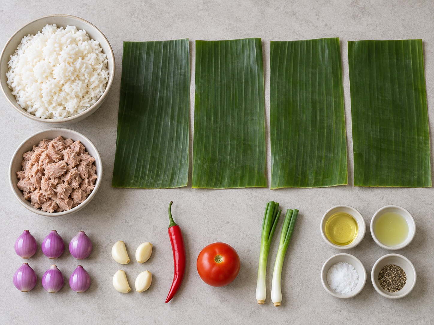 Indonesian Banana Leaf Grilled Tuna Rice — ingredients
