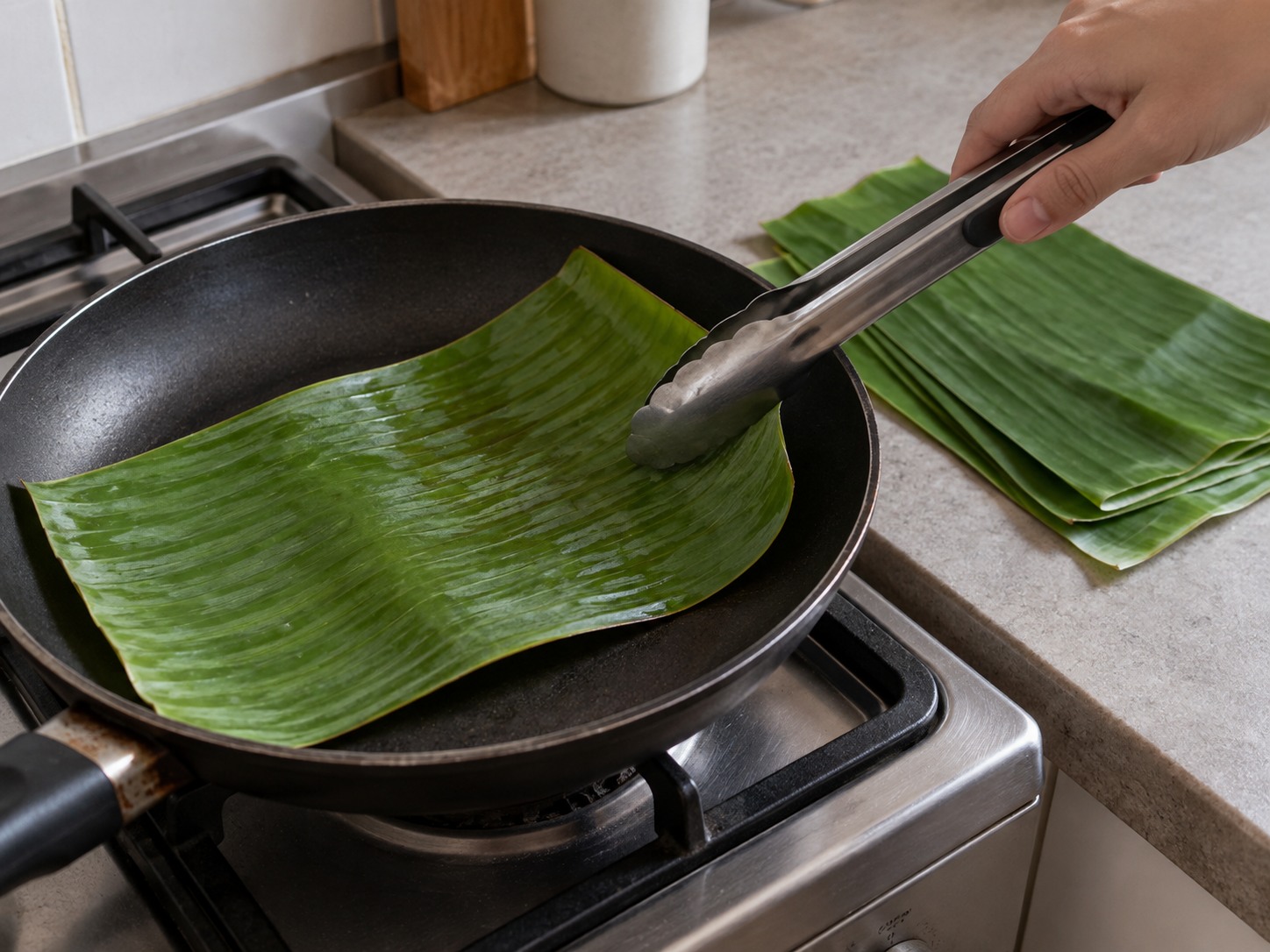Indonesian Banana Leaf Grilled Tuna Rice — Soften banana leaves