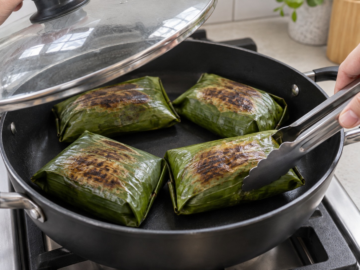 Indonesian Banana Leaf Grilled Tuna Rice — Toast both sides