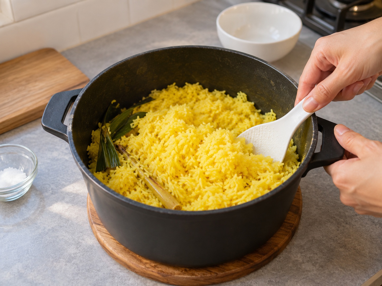 Nasi Kuning Indonesia — Buang bumbu keras