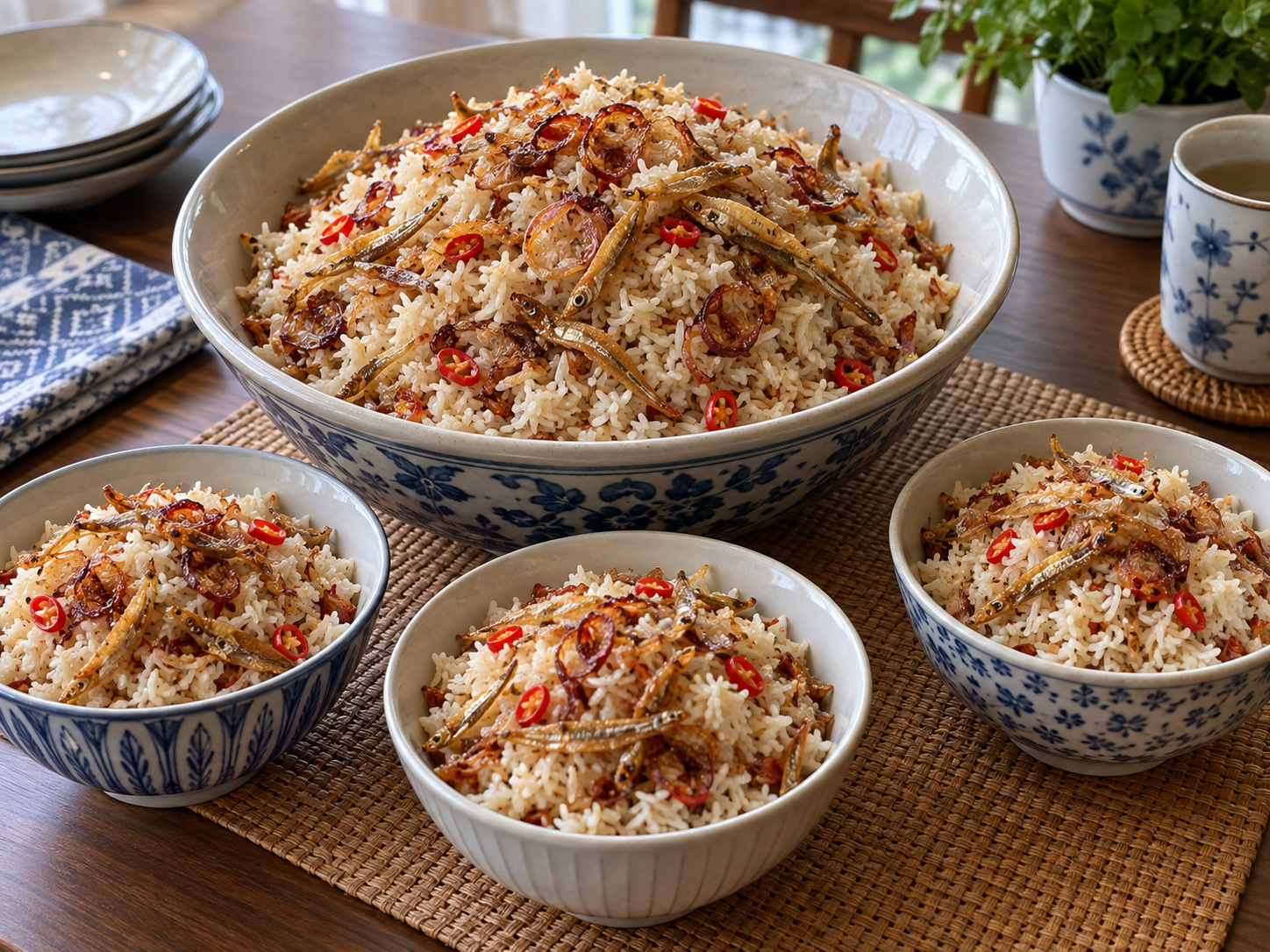 Sundanese Nasi Liwet with Anchovies — finished dish