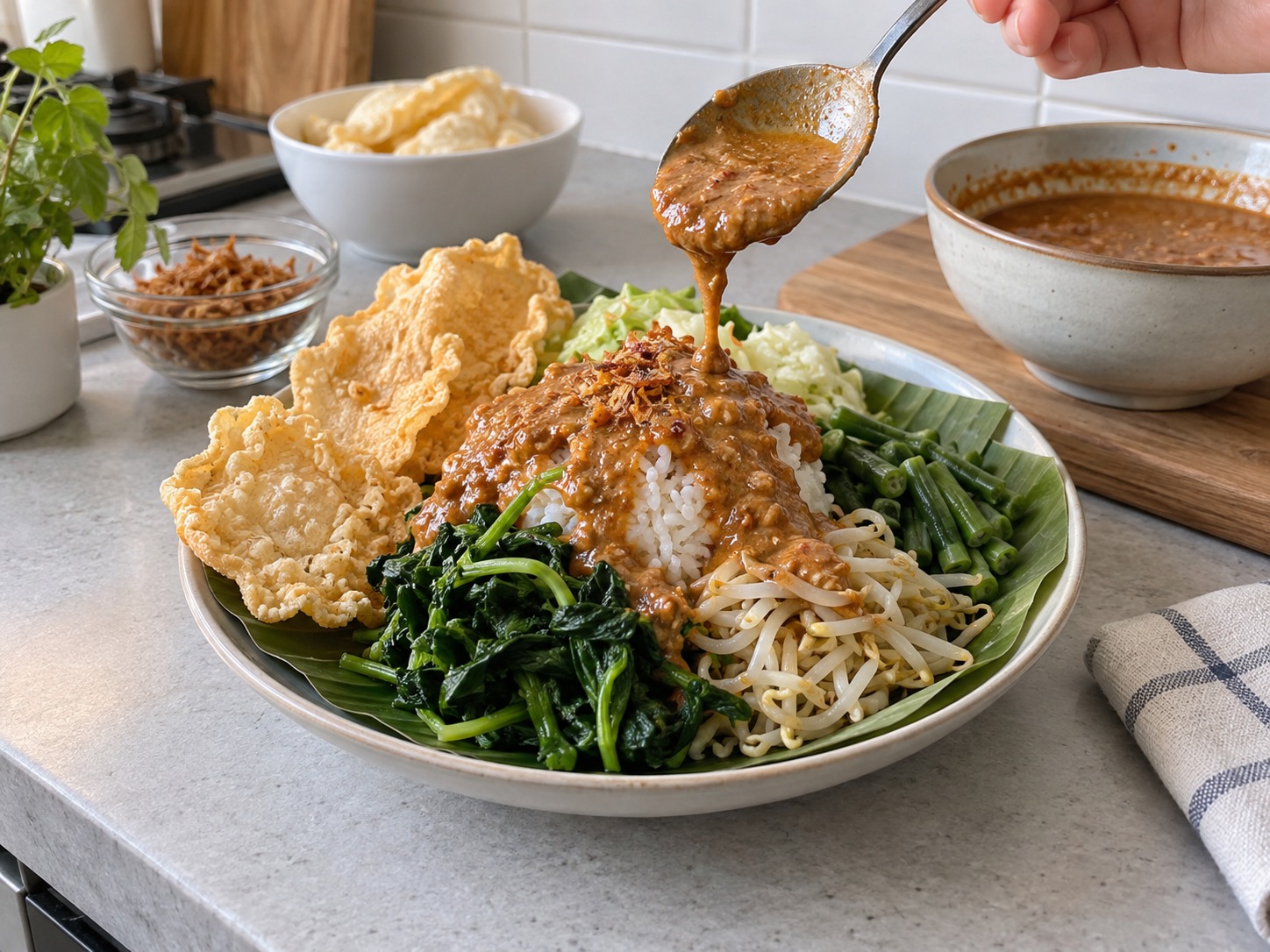 Nasi Pecel Indonesia — hidangan selesai