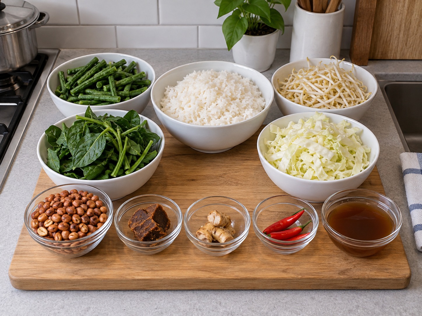 Nasi Pecel ng Indonesia — mga sangkap