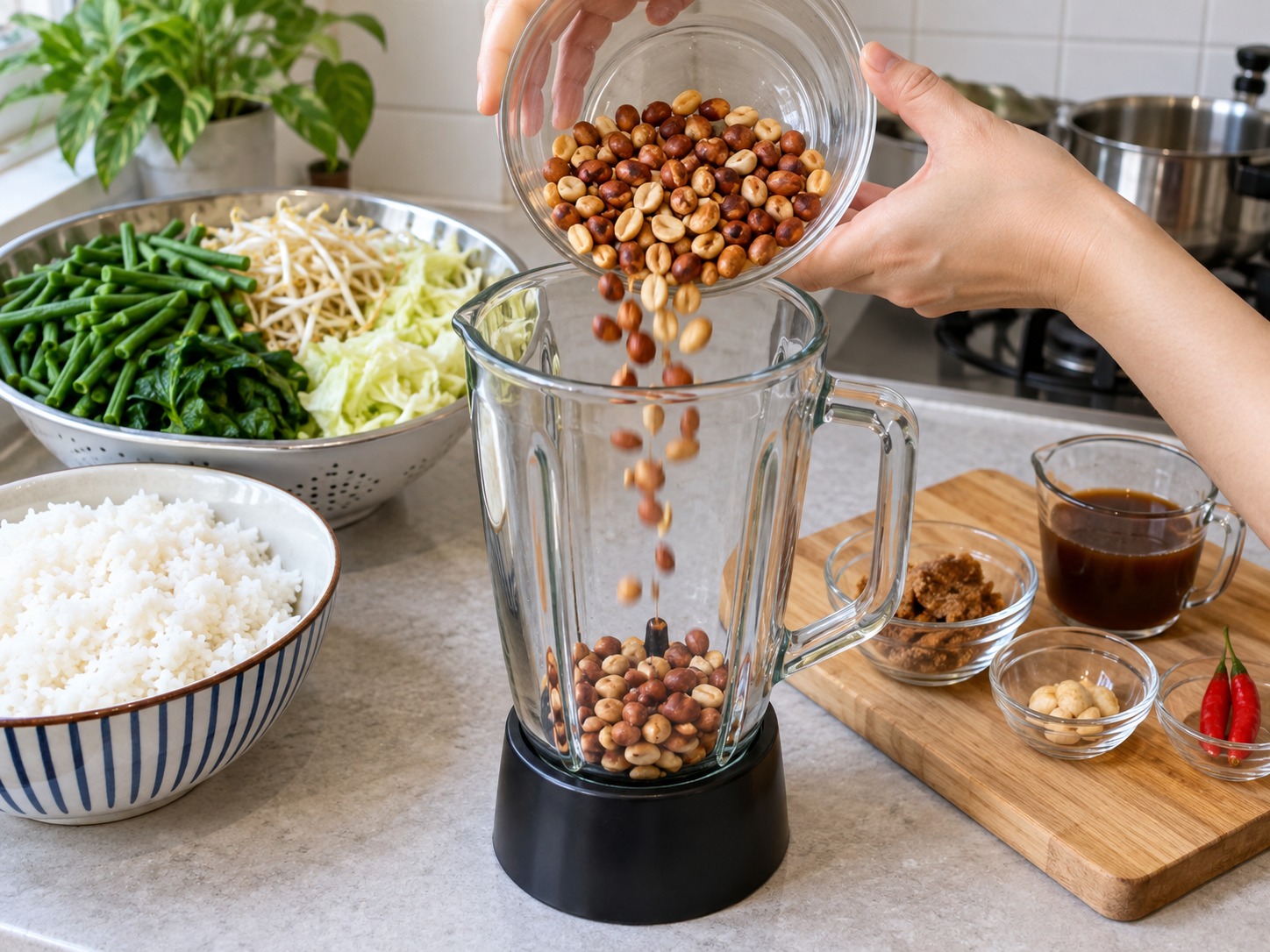 Nasi Pecel ng Indonesia — Ilagay ang peanuts sa blender