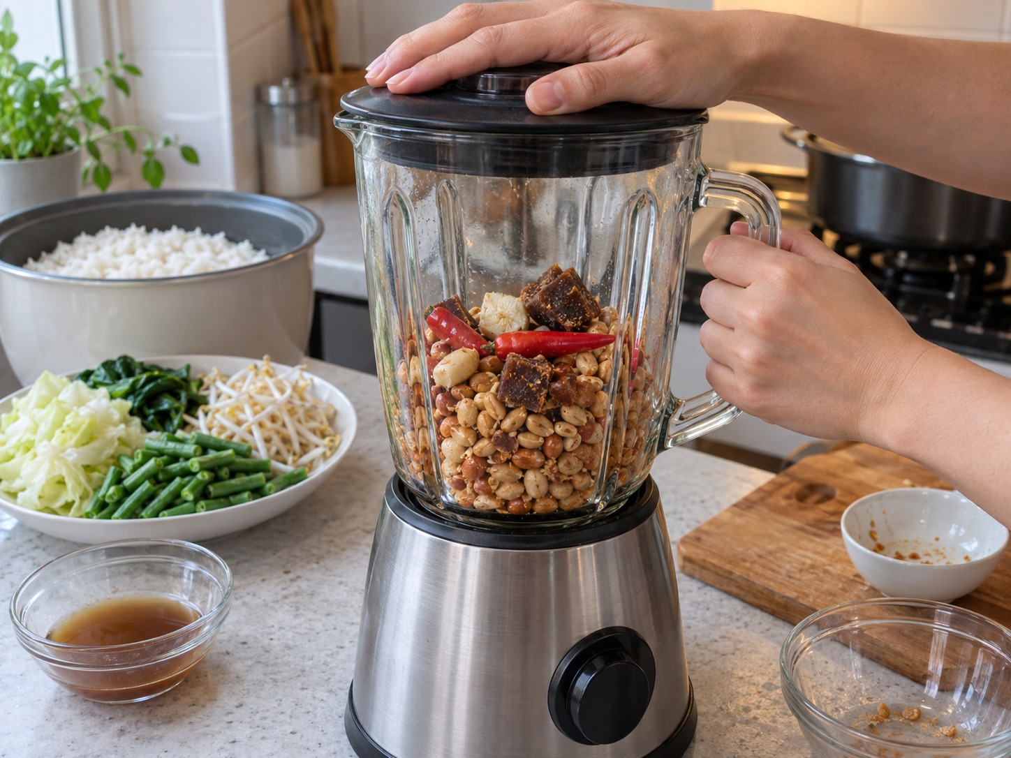 Nasi Pecel ng Indonesia — I-blend kasama ang palm sugar, kencur at sili