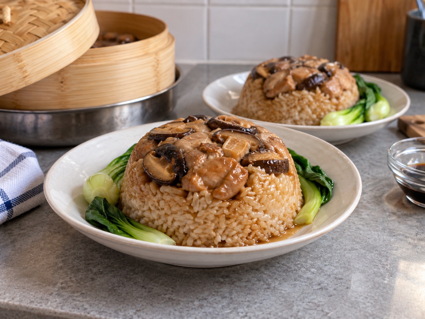Indonesian Nasi Tim Ayam — natapos na ulam
