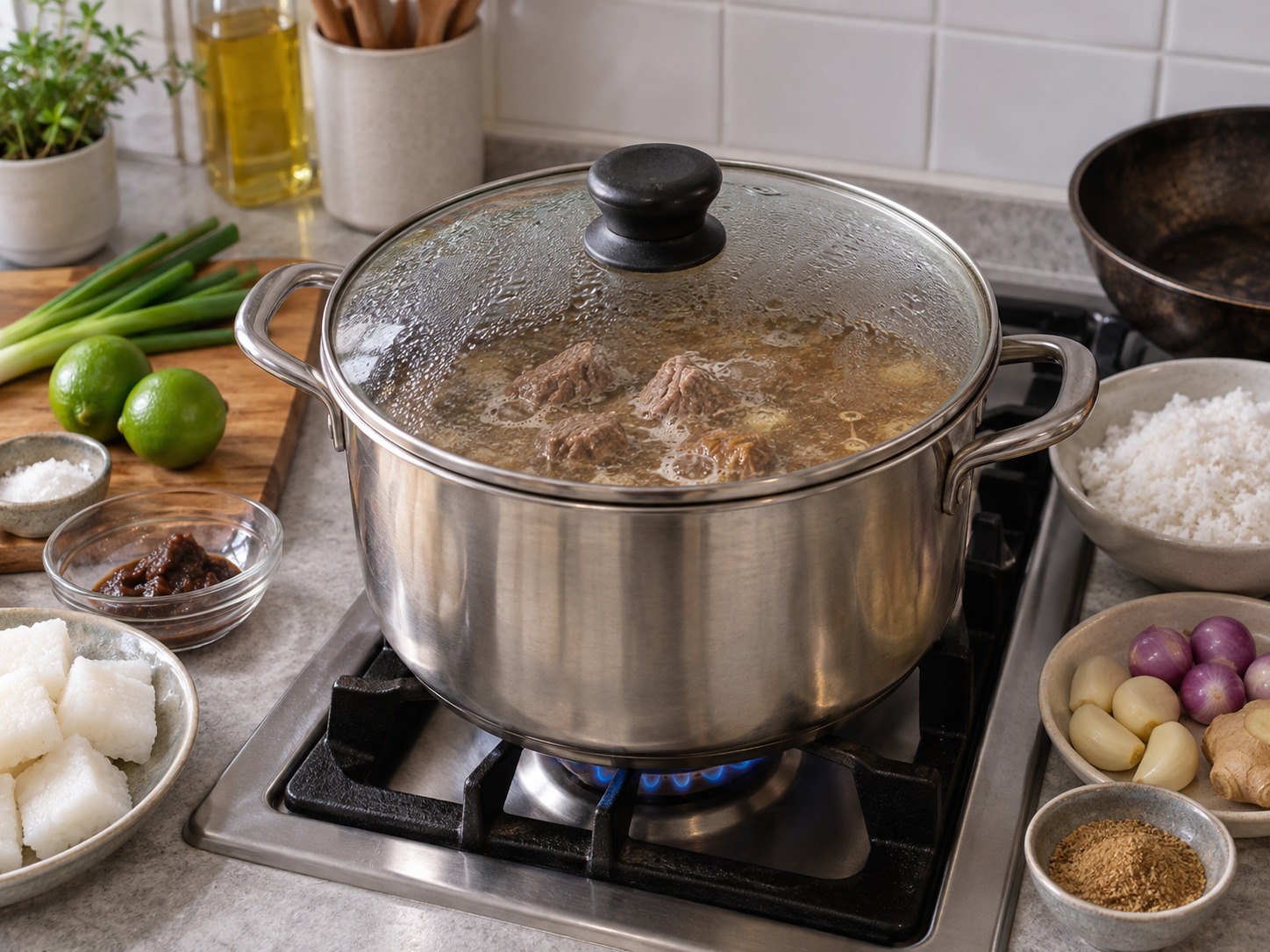 Pallubasa Makassar — Tutup dan masak kecil lima puluh lima menit hingga empuk