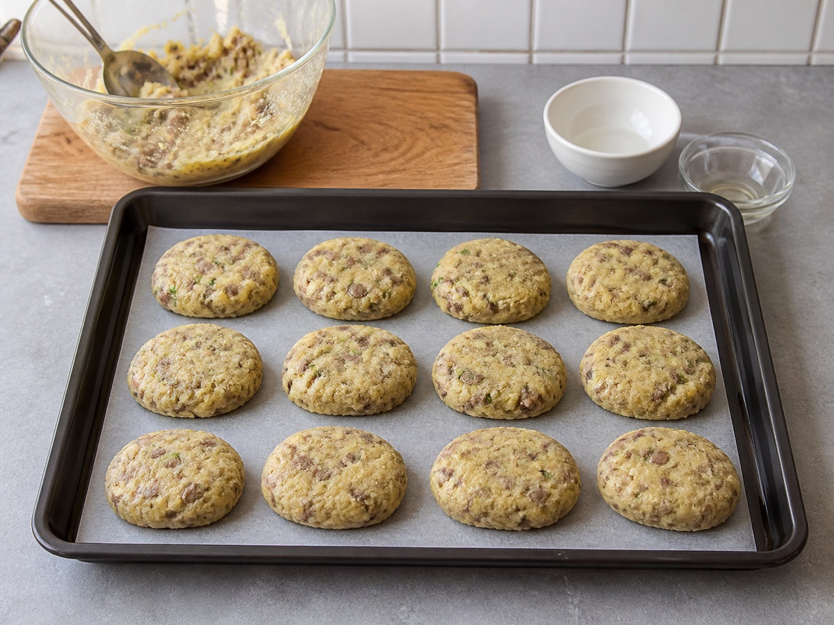 Indonesian Potato and Beef Perkedel: Shape the patties