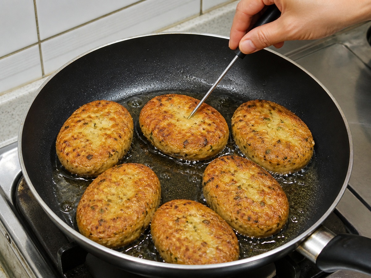Indonesian Potato and Beef Perkedel: Turn and cook through