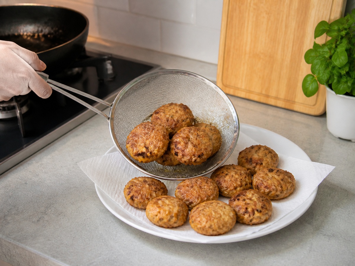 Indonesian Potato and Beef Perkedel: Drain and serve