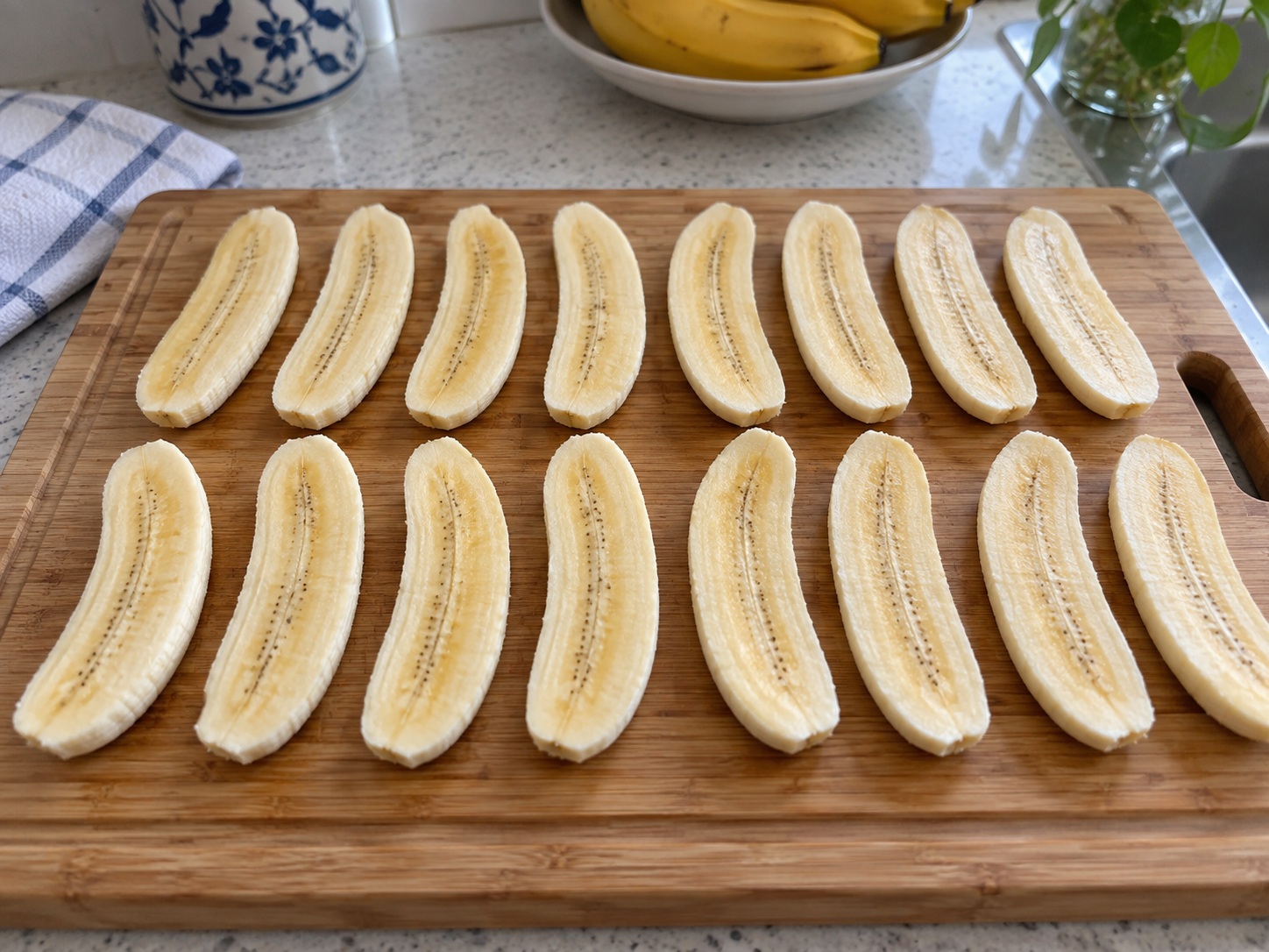Indonesian Pisang Goreng Banana Fritters — Peel and halve evenly