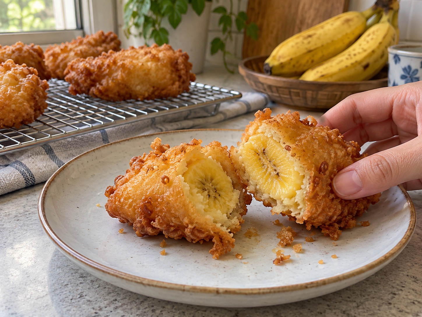 Indonesian Pisang Goreng Banana Fritters — Check the soft hot centre