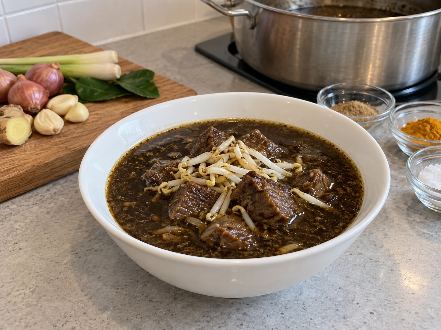 Indonesian Rawon Beef Soup — finished dish