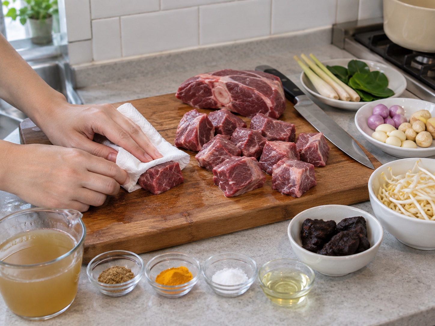 Indonesian Rawon Beef Soup — Cut and dry the beef shin