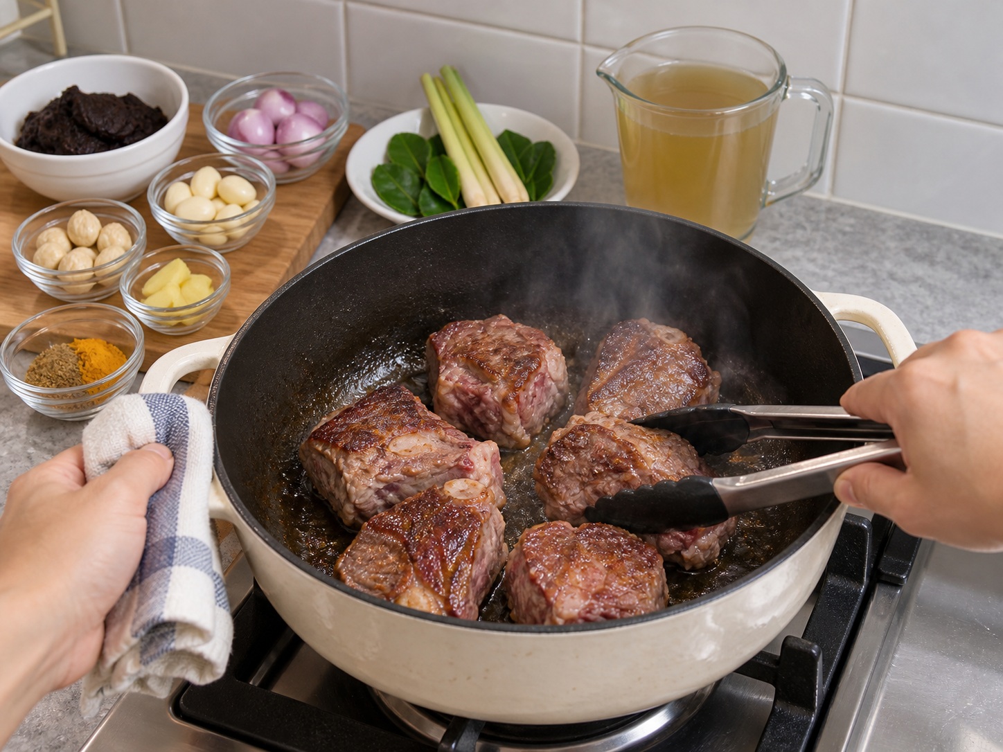 Indonesian Rawon Beef Soup — Brown the beef evenly