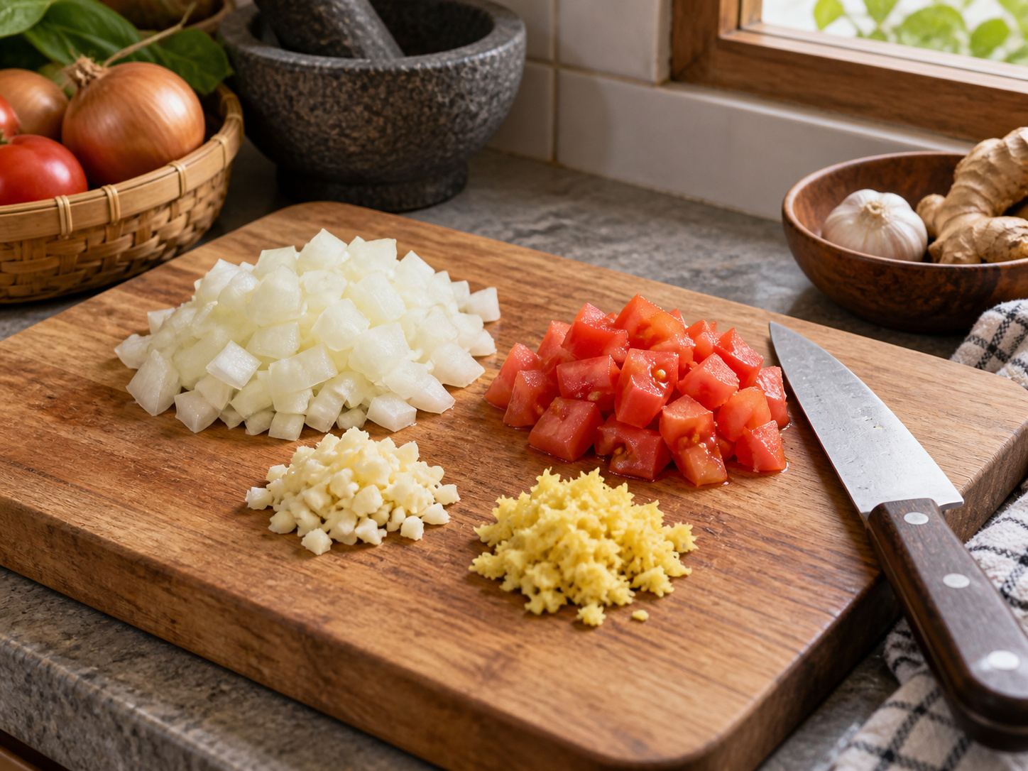 Sambal Goreng Kentang dan Buncis Indonesia — Potong aromatik dan tomat