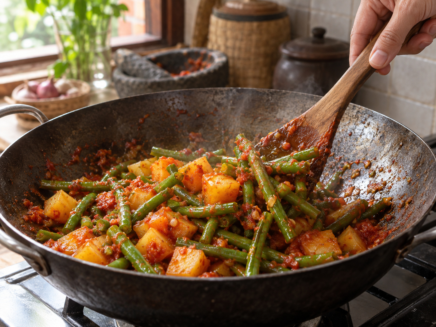 Sambal Goreng Kentang dan Buncis Indonesia — Masukkan buncis