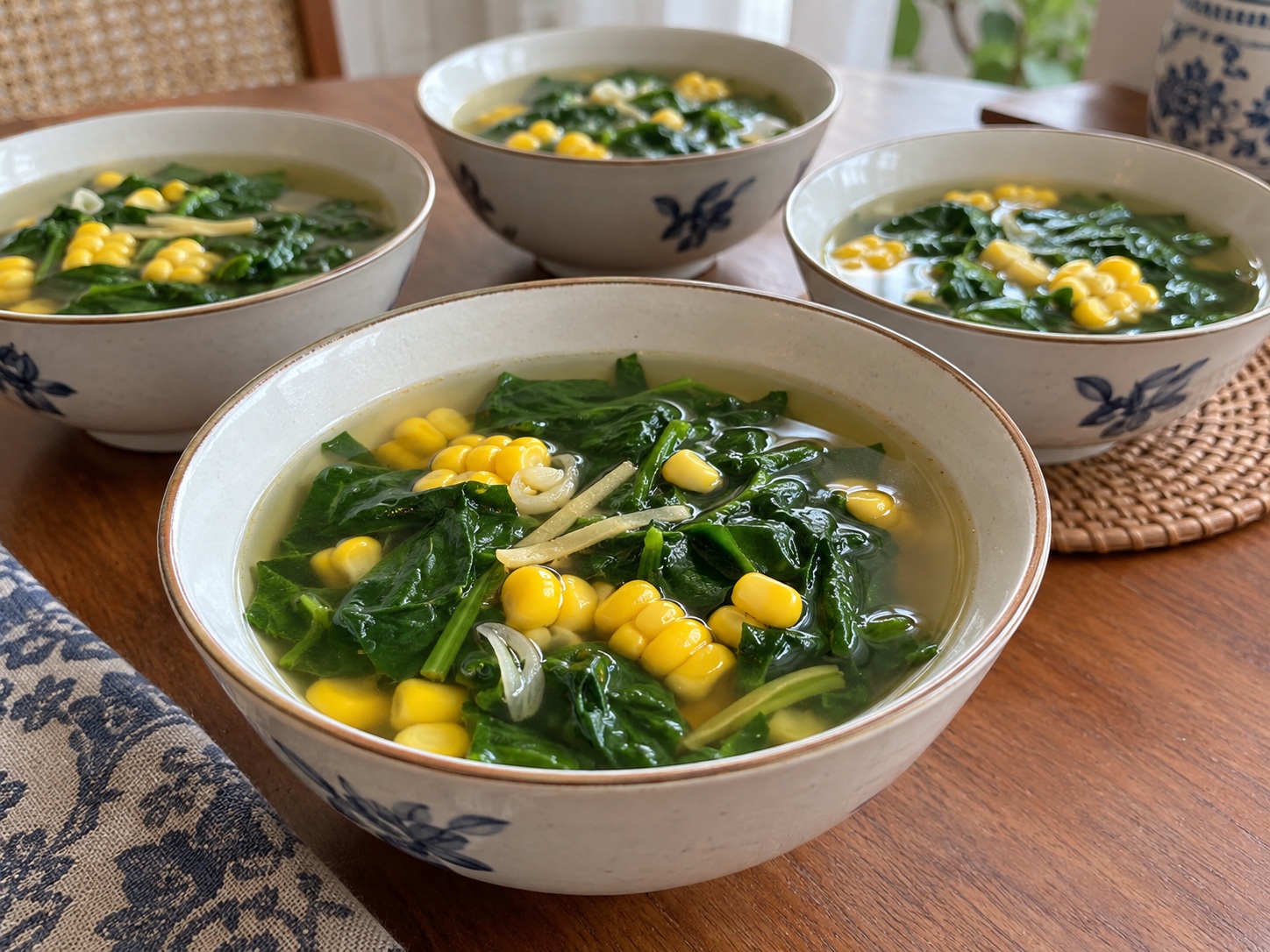 Indonesian Sayur Bening Spinach Corn Soup — finished dish